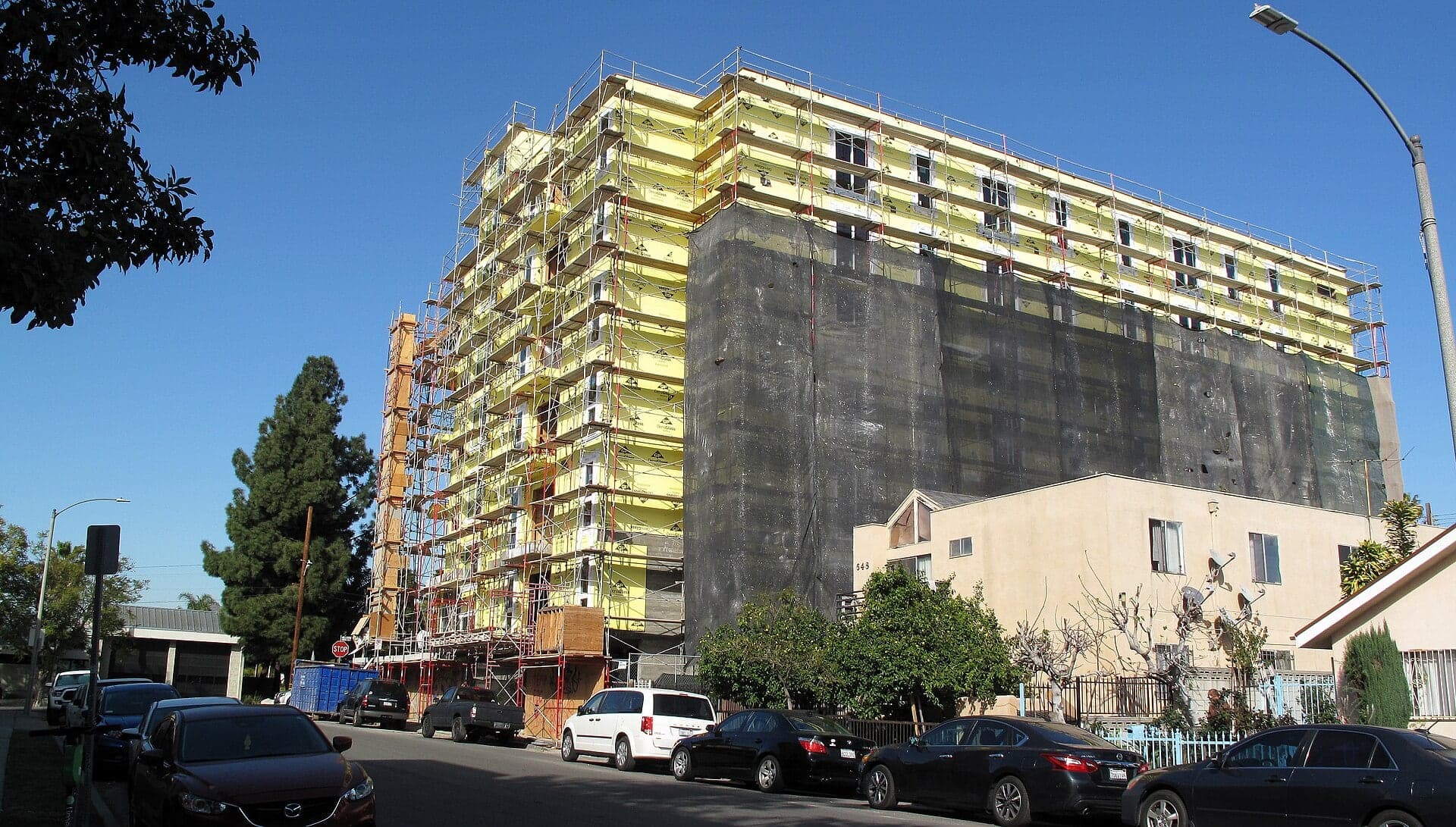 A multistory apartment building under construction in California. File photo; not the Spring View Apartments site in La Mesa.