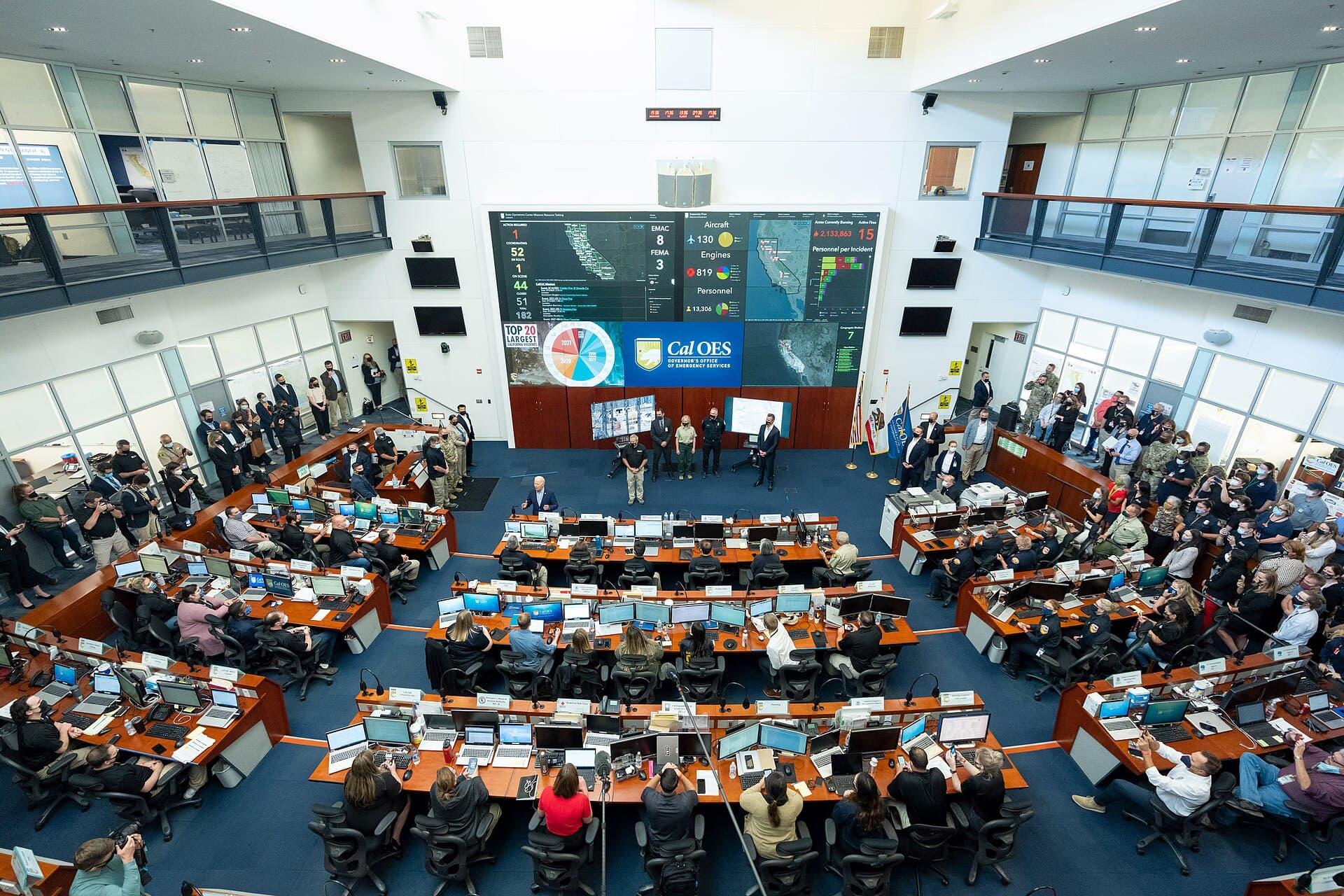 The State Operations Center at Cal OES headquarters in Mather during a wildfire briefing for President Joe Biden on Sept. 13, 2021, years before the renovated center reopened (file photo)