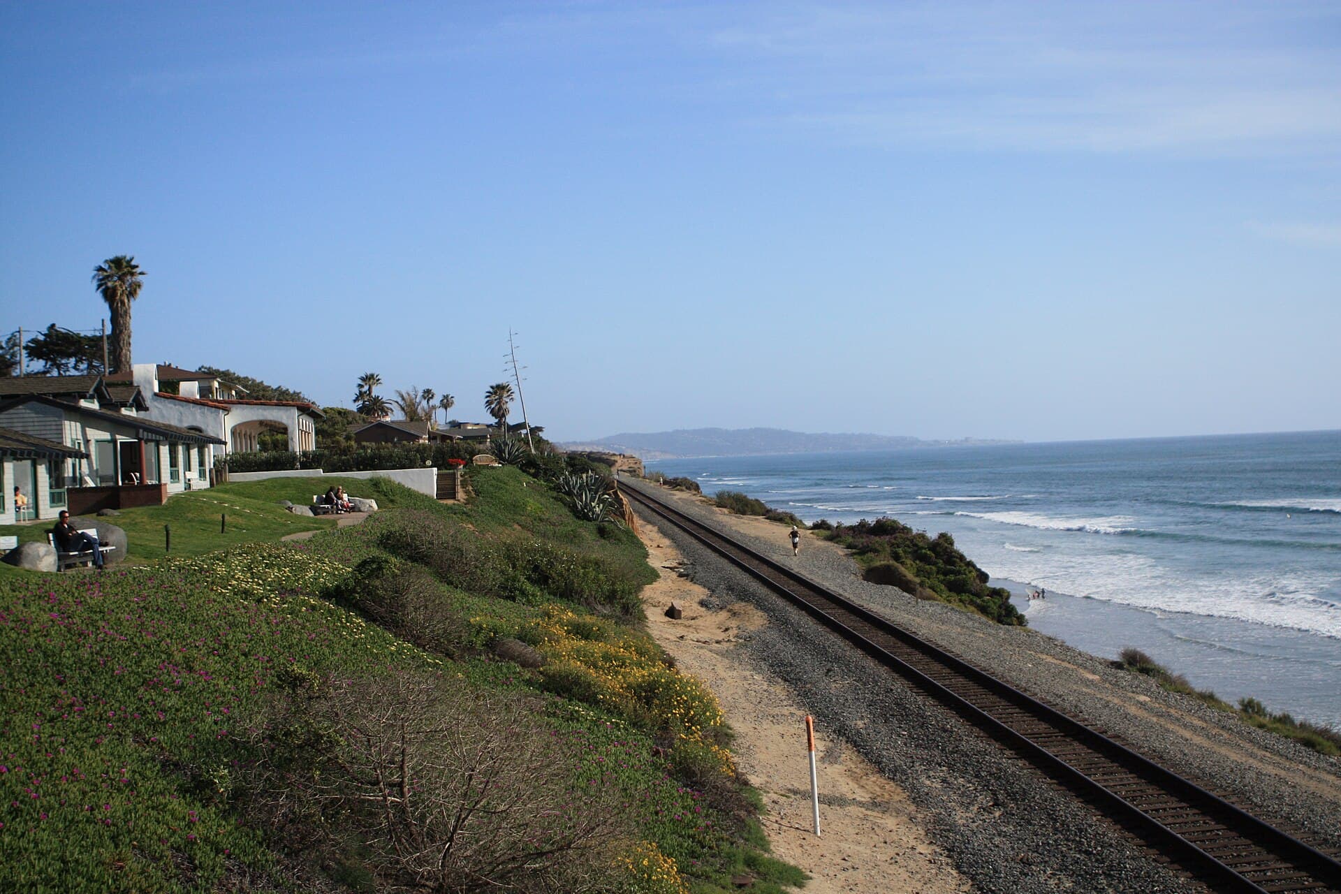 Looking south along the railroad on the Del Mar bluffs near Seagrove Park, where an informal bluff-top path runs beside the tracks, photographed April 10, 2010 (file photo)