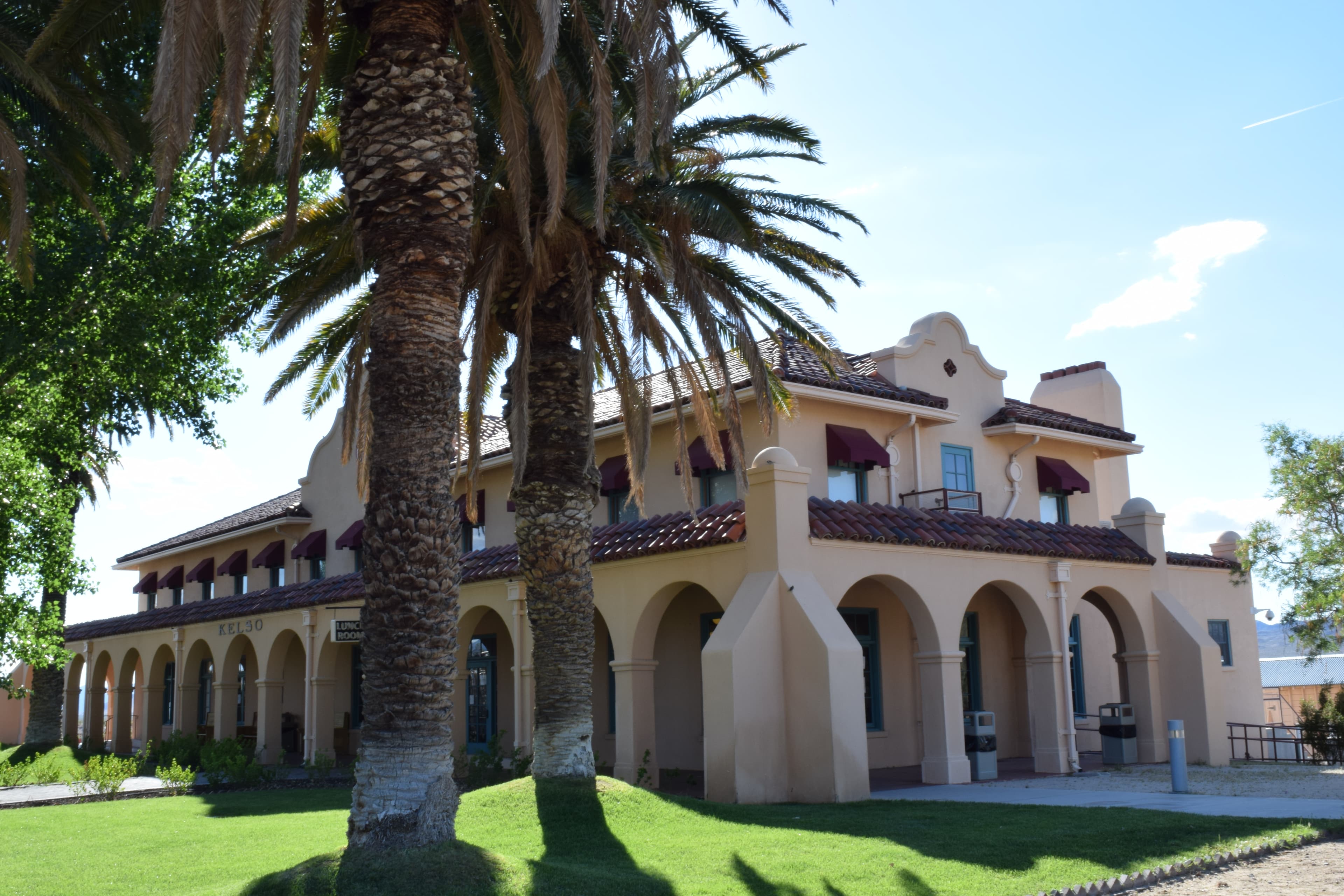 The Kelso Depot, a Spanish Mission Revival railroad station that now serves as the Mojave National Preserve visitor center, San Bernardino County