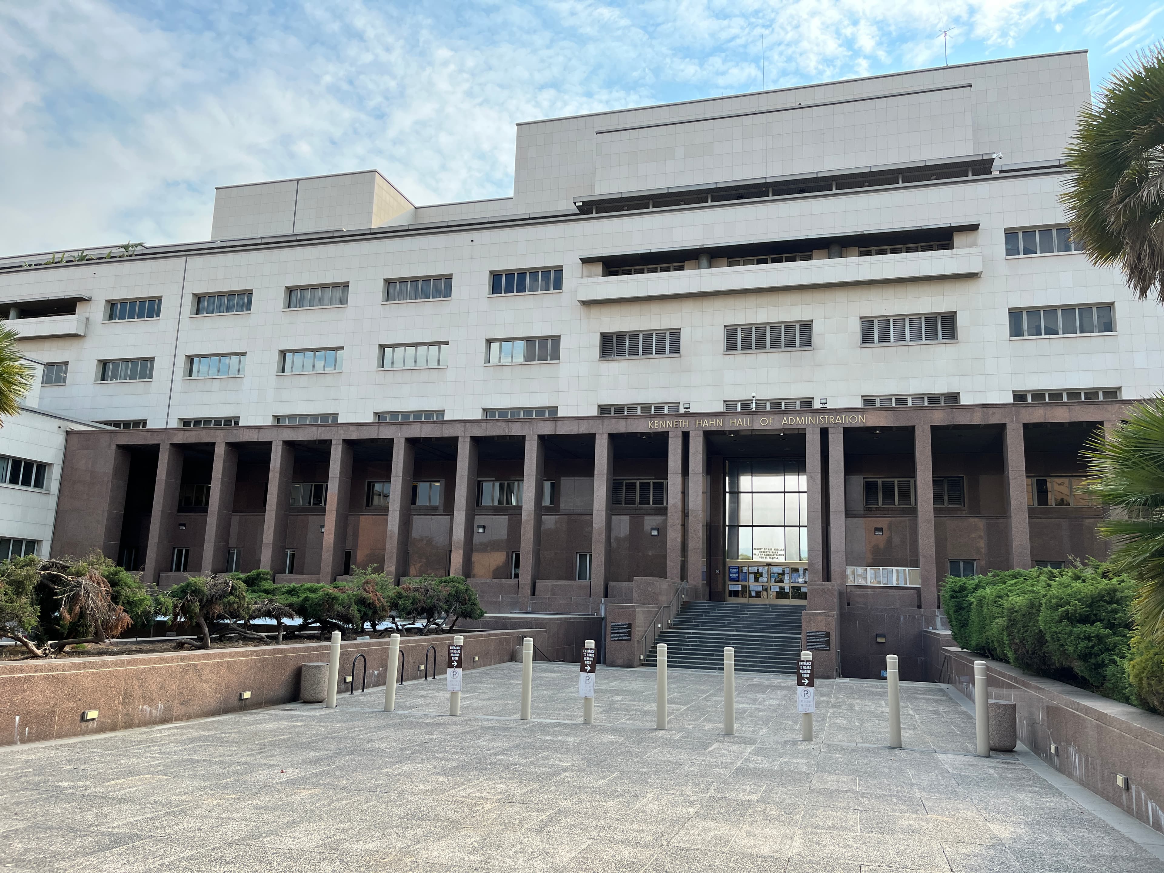 The Kenneth Hahn Hall of Administration, the seat of Los Angeles County government, on Temple Street in downtown Los Angeles