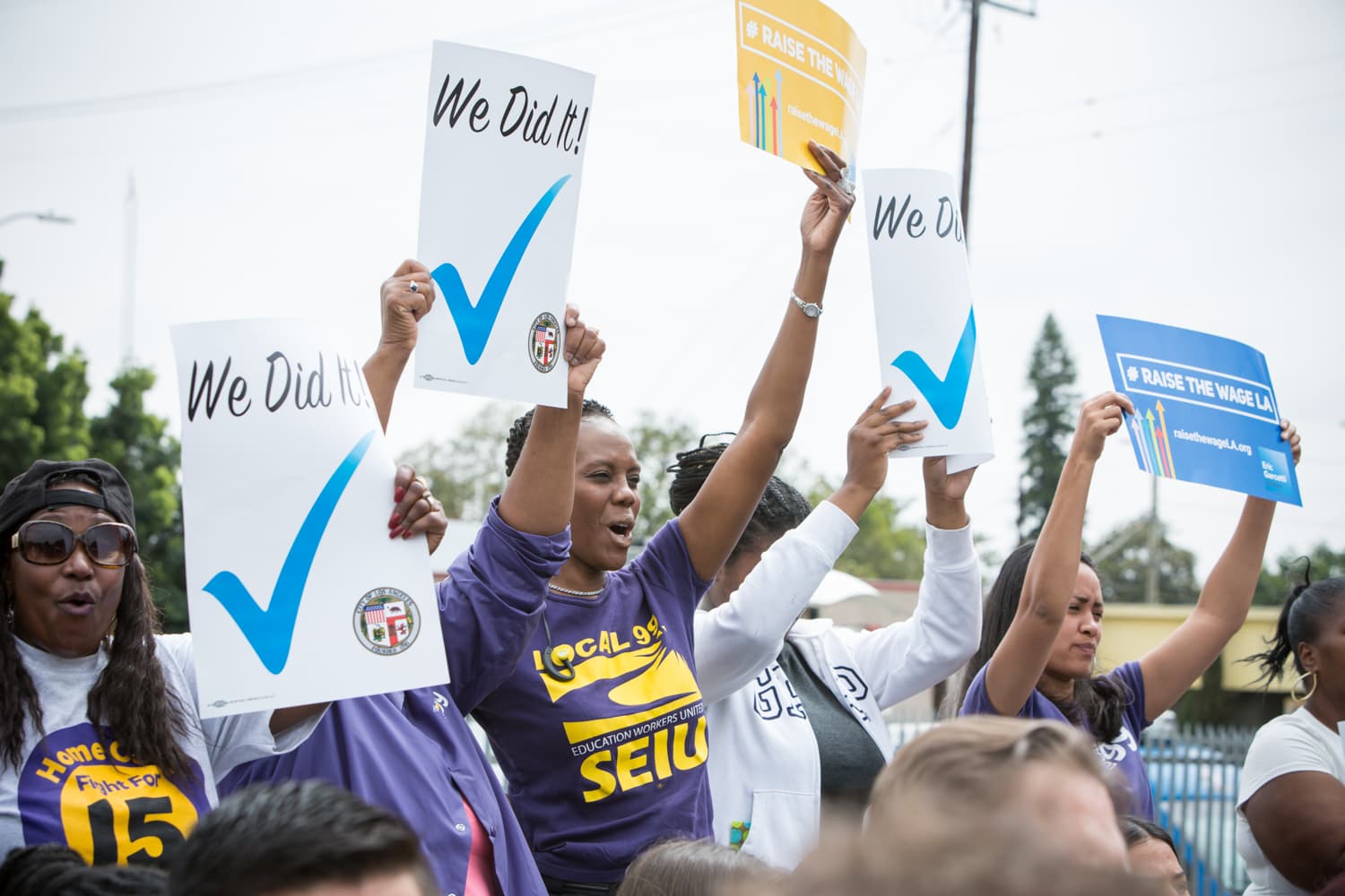 Supporters at the June 2015 signing of Los Angeles' minimum wage ordinance (file photo)