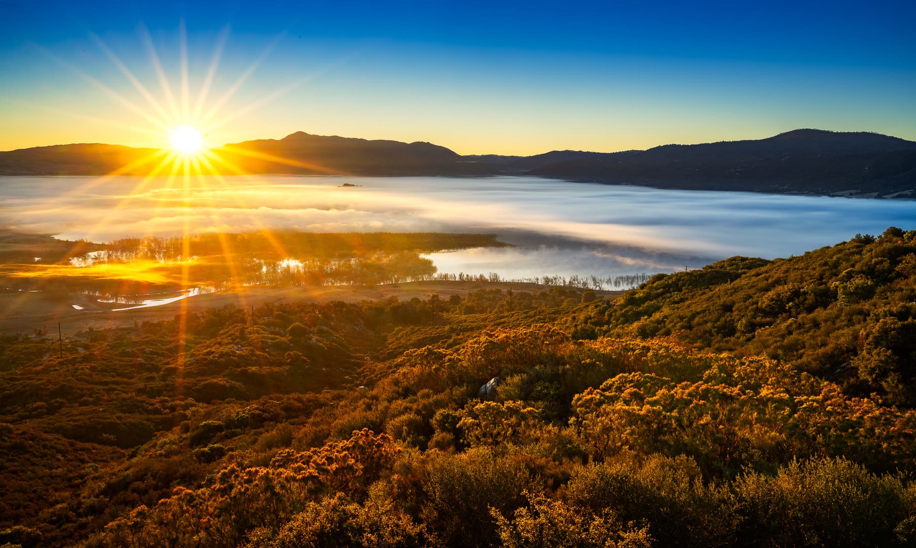 Fog over Lake Henshaw, the Vista Irrigation District reservoir in San Diego County's Warner Valley, at sunrise, Jan. 5, 2025 (file photo)