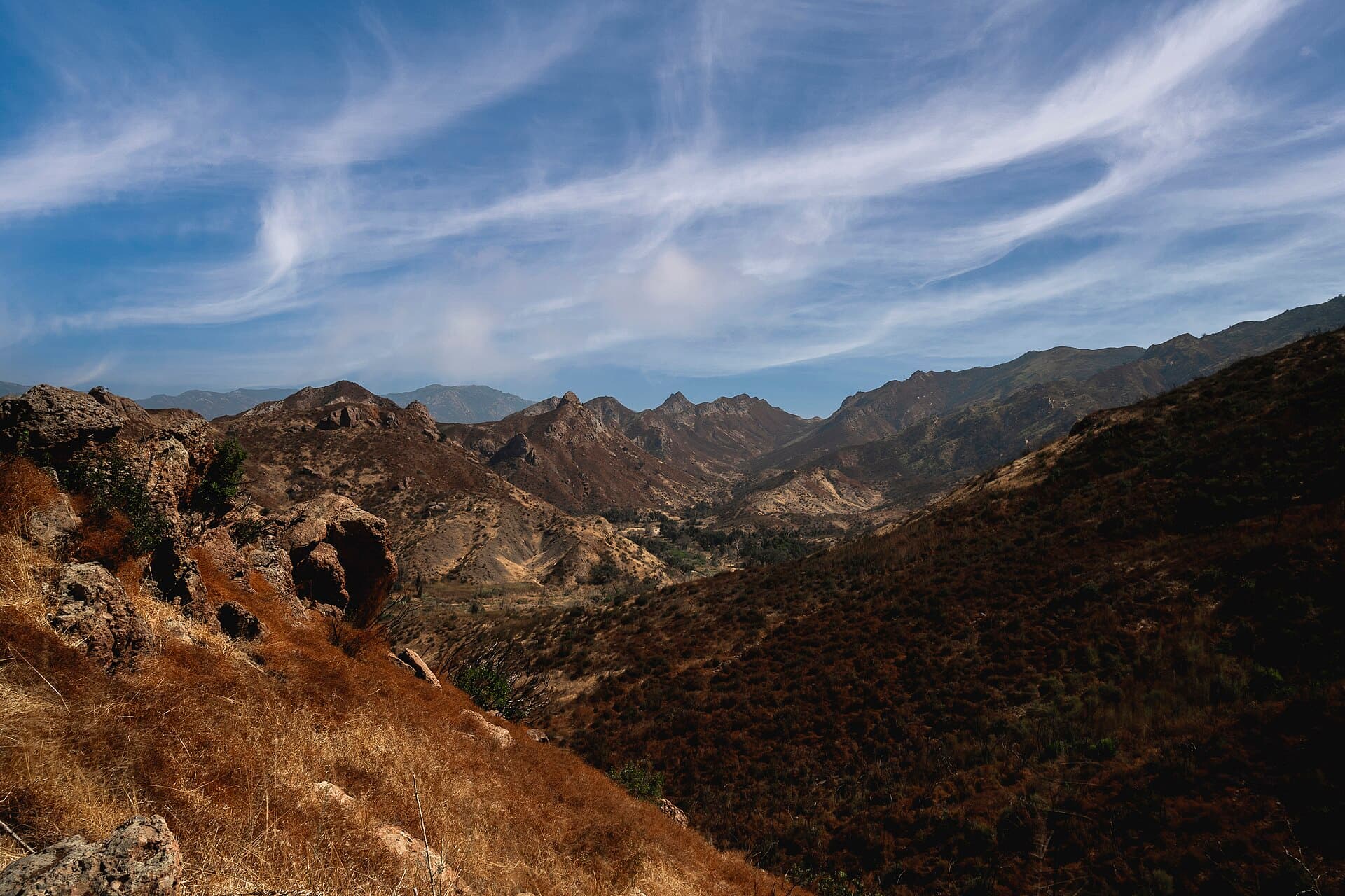 Dry chaparral-covered ridges and canyons in Malibu Creek State Park in the Santa Monica Mountains, photographed Sept. 27, 2019 (file photo)