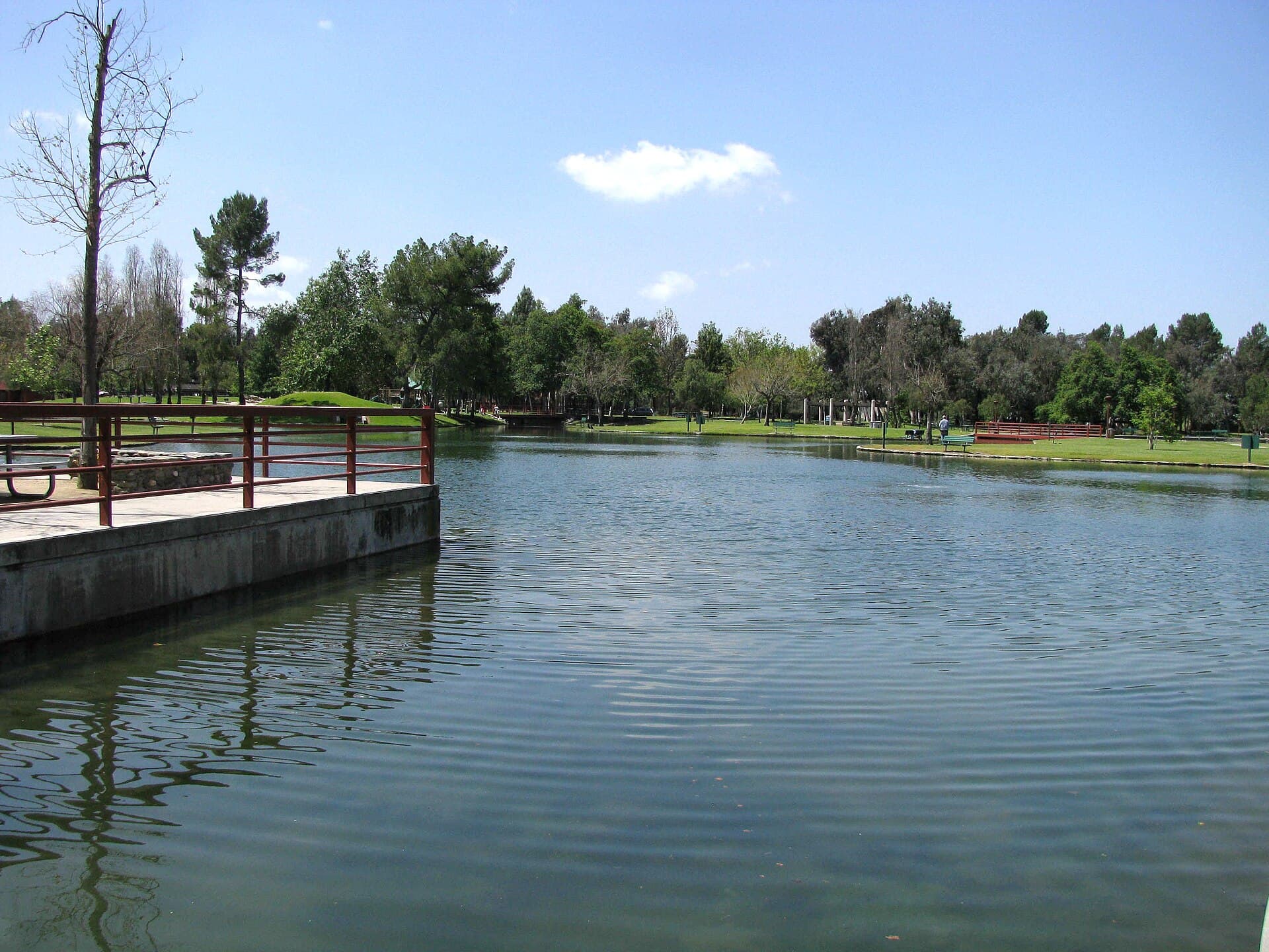 The pond at Ralph B. Clark Regional Park in Buena Park, where Orange County's first mobile wedding ceremonies and a kids fishing derby are set for Oct. 17 (file photo, April 2009)