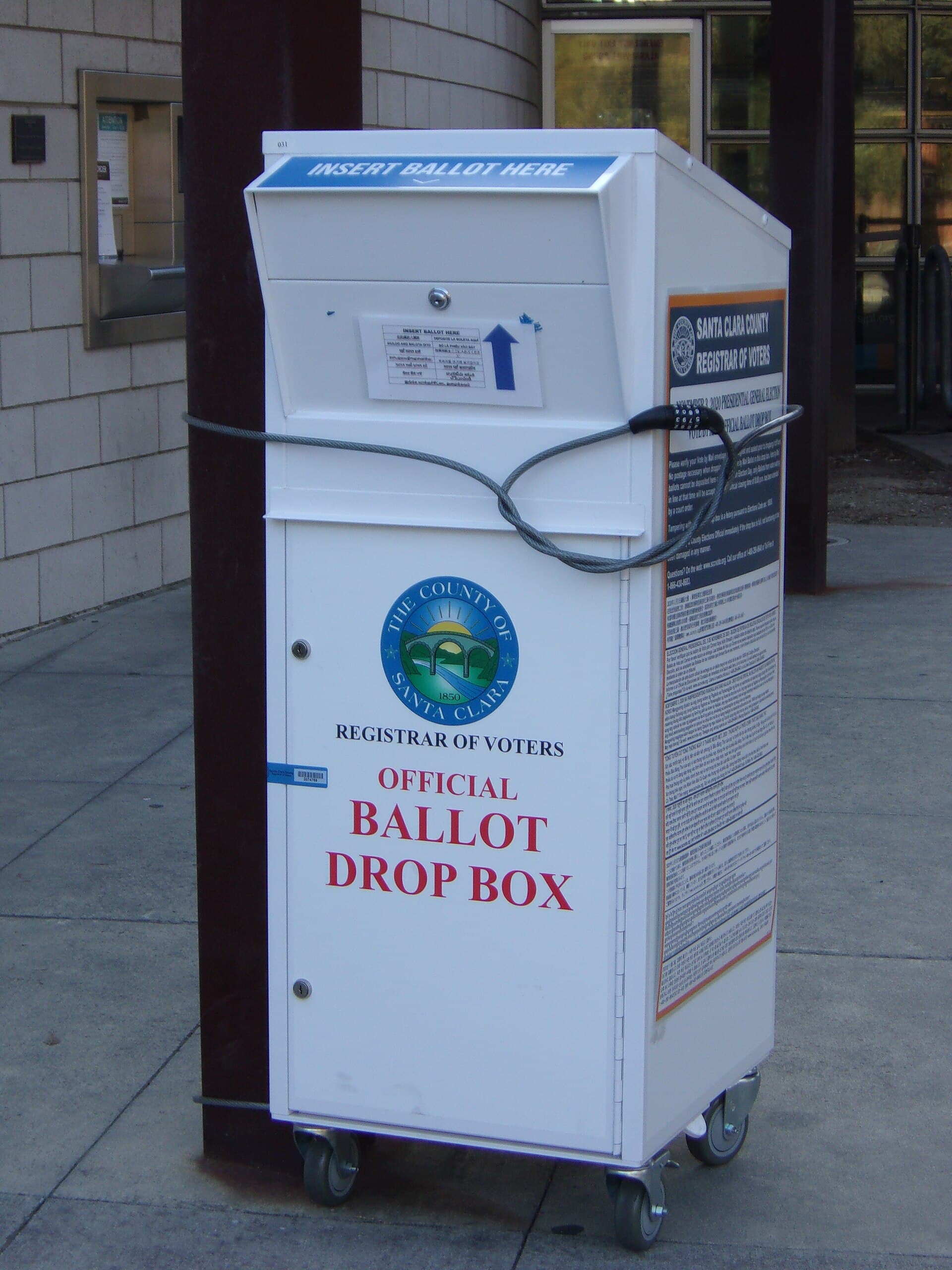 An official Santa Clara County ballot drop box during the November 2020 general election (file photo)