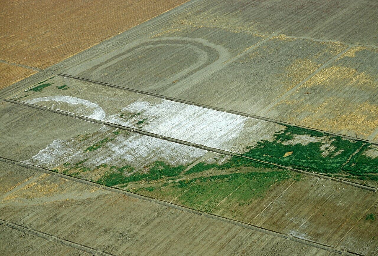 Aerial view of farm fields in central California