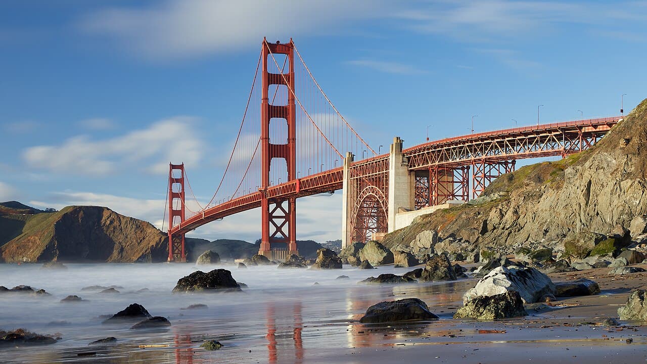 The Golden Gate Bridge seen from Marshall's Beach in San Francisco