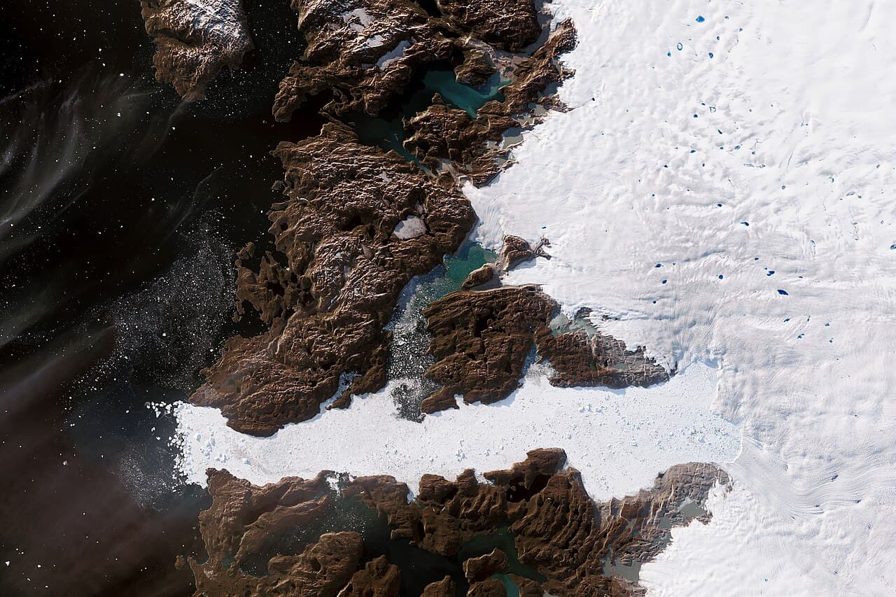 Satellite view of a major glacier on the Greenland ice sheet