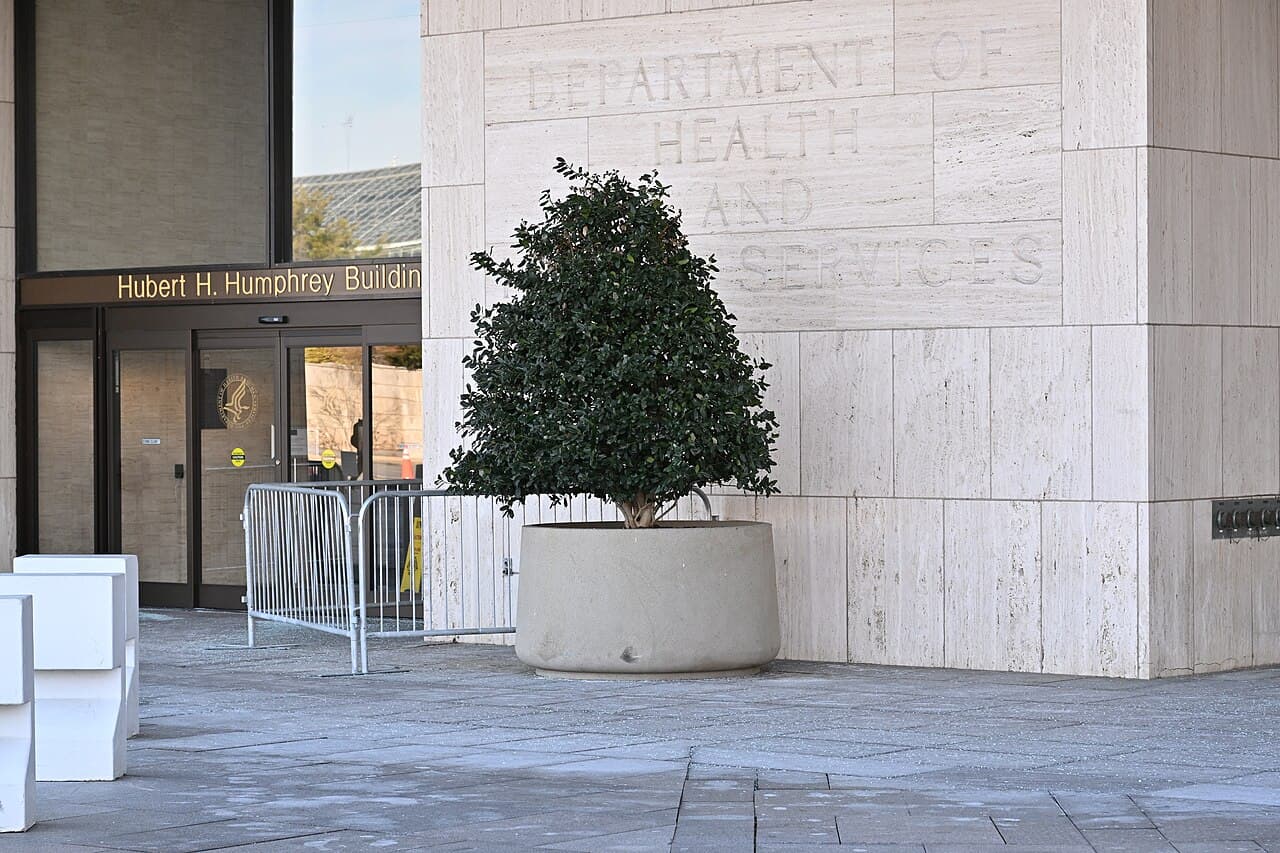 The entrance to the Hubert H. Humphrey Building, headquarters of the U.S. Department of Health and Human Services in Washington