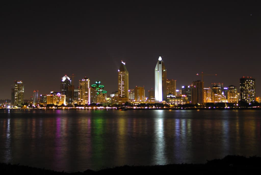 The San Diego skyline at night