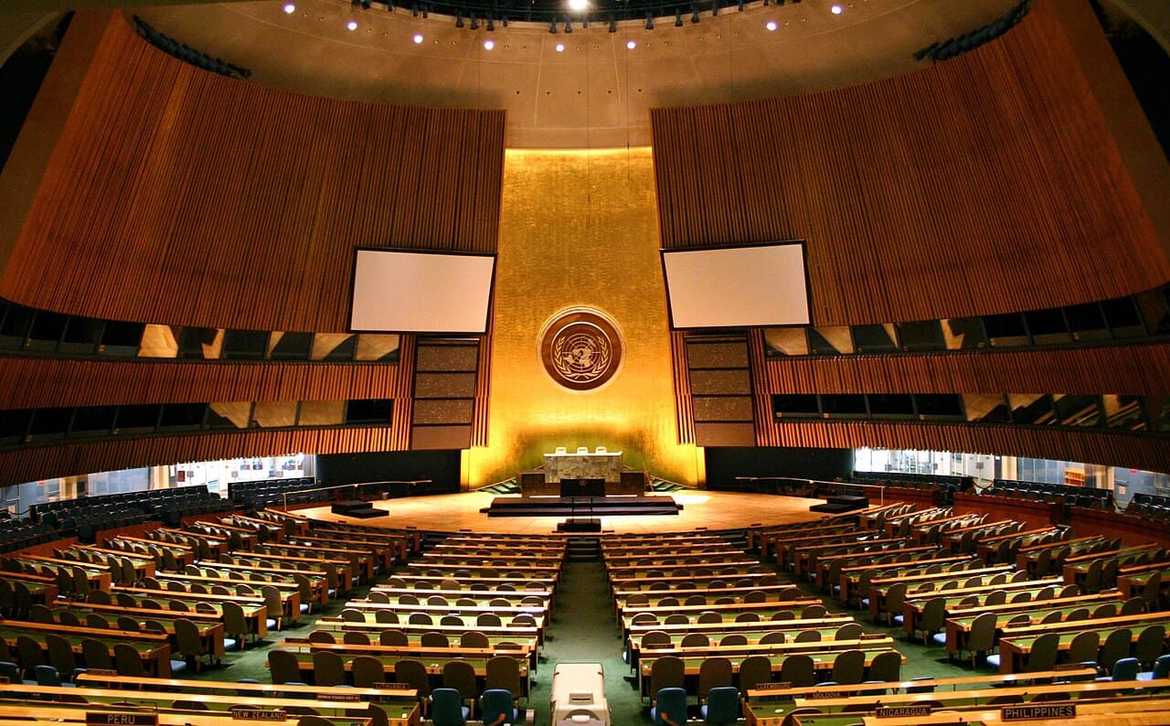 The United Nations General Assembly hall in New York