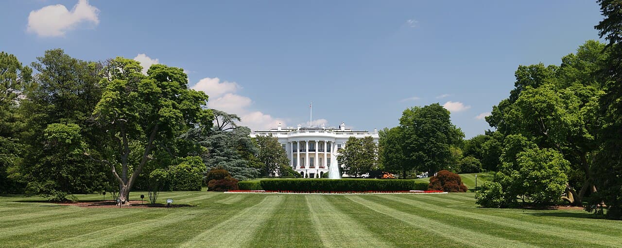 The White House seen across the south lawn in Washington