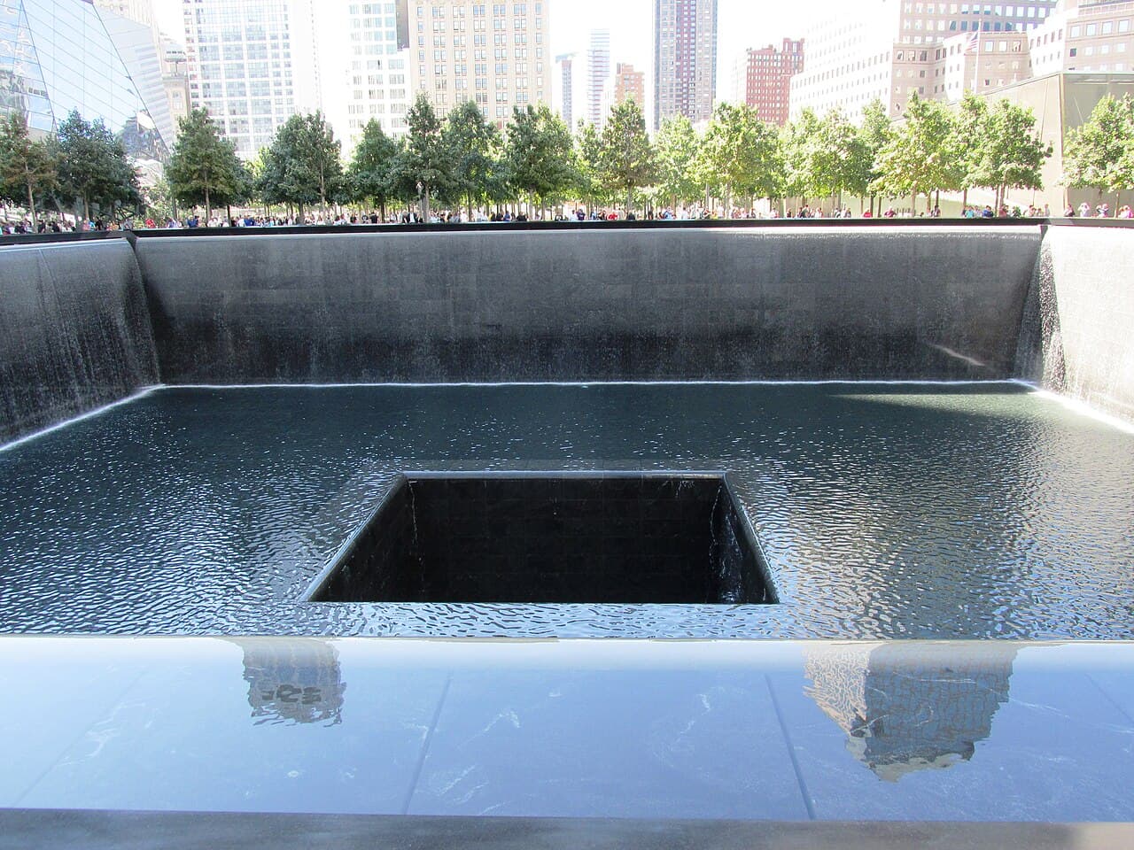 One of the sunken reflecting pools of the National September 11 Memorial in New York